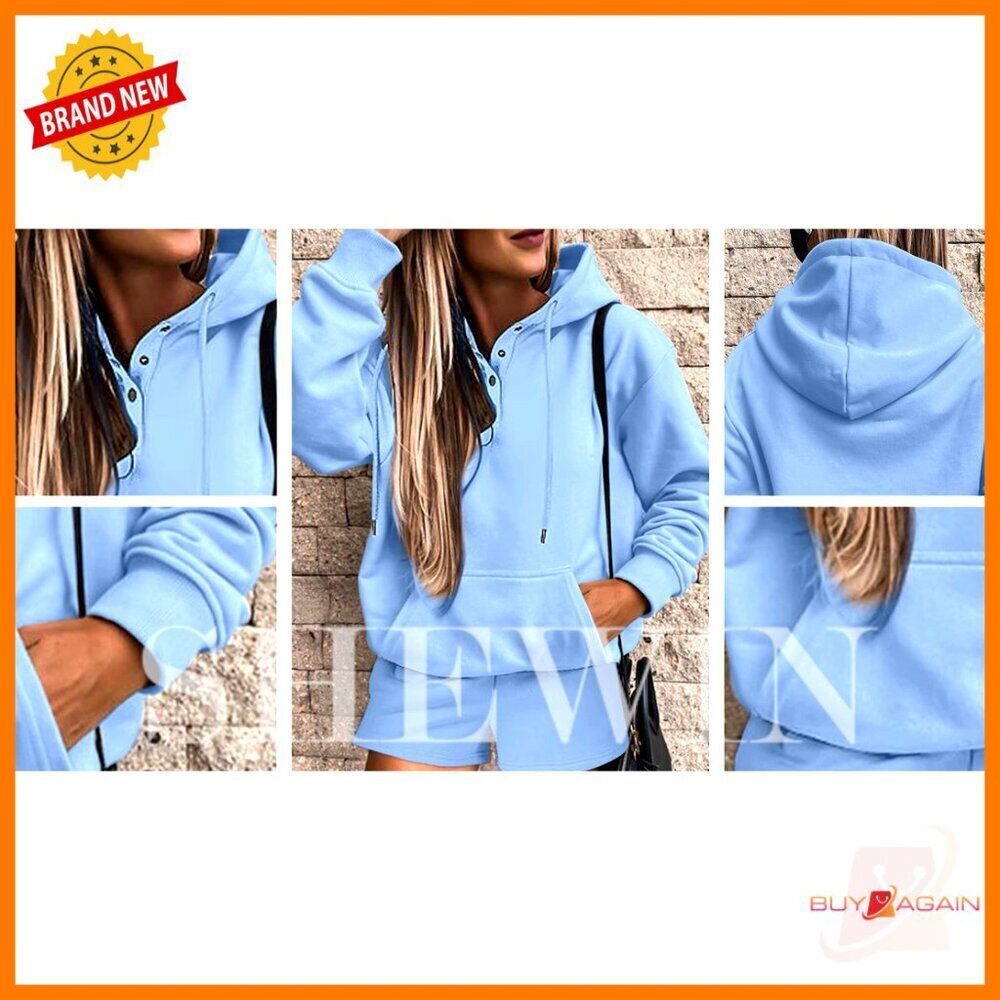 Oversized Hoodie Sweatshirt Shorts Lounge Set Athletic Casual Y2K Chic - Picture 5 of 7